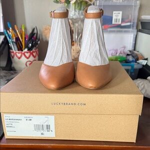 Lucky Brand Latte Leather Ankle Strap Heels never worn